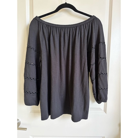 Talbots Women's Black Off The Shoulder Top 3/4 Cut Out Sleeve Sz. XL - Picture 4 of 7